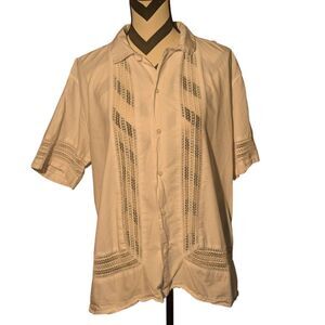 Abercrombie & Fitch L White Guayabera Style Lace Button Up Shirt